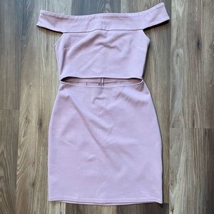 Urban Outfitters slit front off the shoulder purple mini dress